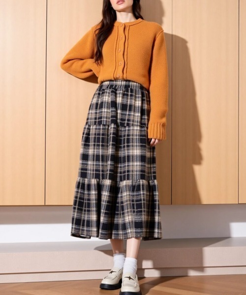cammie(キャミー)の「チェック切替ティアードスカート(スカート・レディース・レッド/ネイビー・L/M)」の9枚目の写真