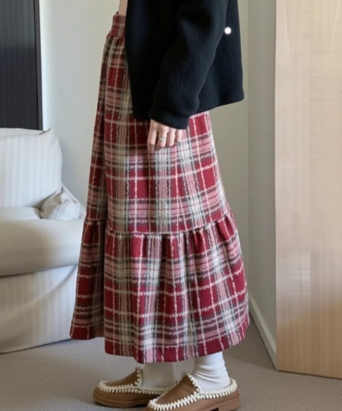 cammie(キャミー)の「チェック切替ティアードスカート(スカート・レディース・レッド/ネイビー・L/M)」の14枚目の写真