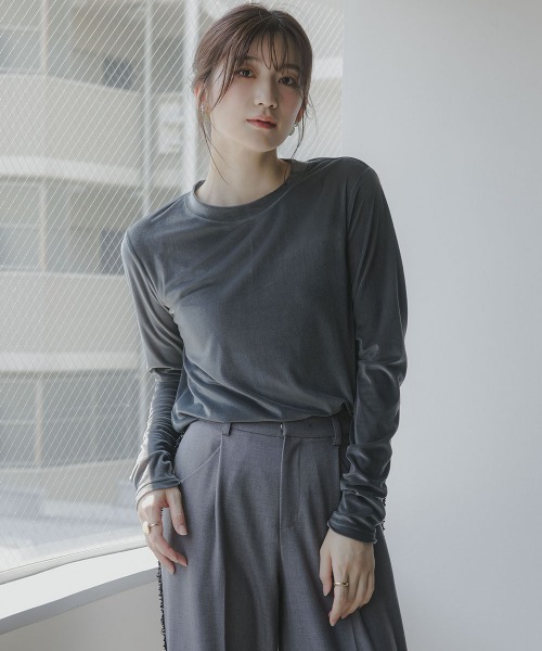 slattgir（スラットジール）の「高身長　シアーベロアプルオーバー（トールサイズ）Essenave（Tシャツ/カットソー・レディース・ブルーグレー/ブラック・T3L/TM/TL/TLL）」の5枚目の写真