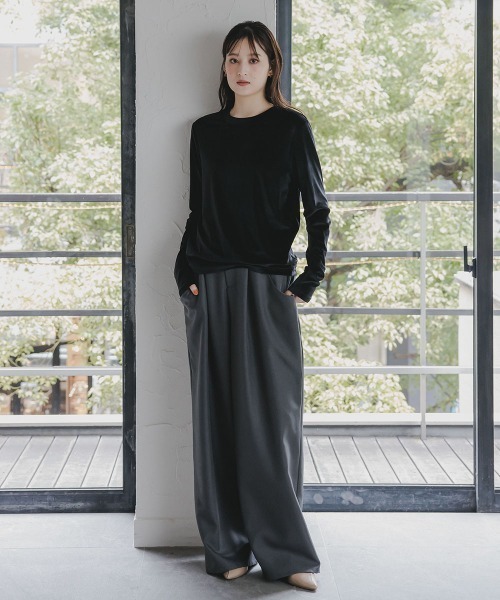 slattgir（スラットジール）の「高身長　シアーベロアプルオーバー（トールサイズ）Essenave（Tシャツ/カットソー・レディース・ブルーグレー/ブラック・T3L/TM/TL/TLL）」の8枚目の写真