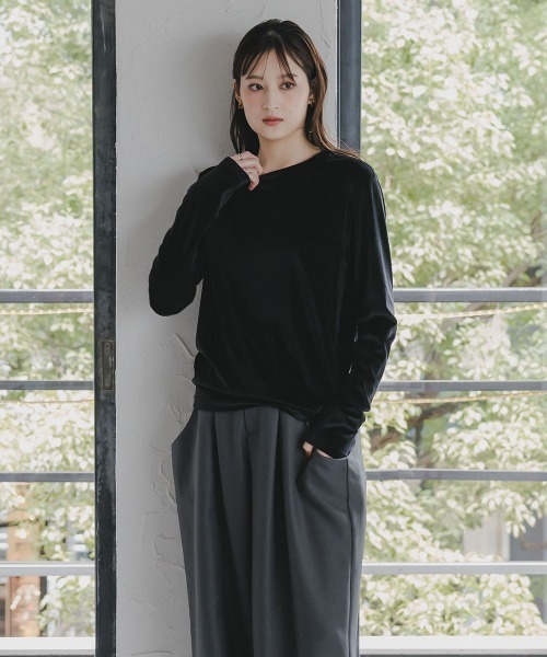 slattgir（スラットジール）の「高身長　シアーベロアプルオーバー（トールサイズ）Essenave（Tシャツ/カットソー・レディース・ブルーグレー/ブラック・T3L/TM/TL/TLL）」の9枚目の写真