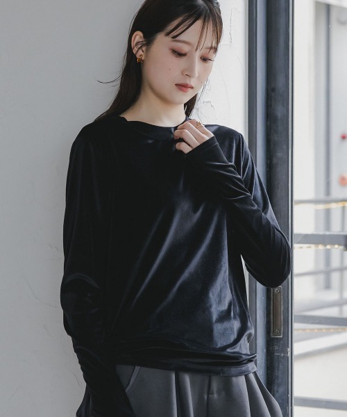 slattgir（スラットジール）の「高身長　シアーベロアプルオーバー（トールサイズ）Essenave（Tシャツ/カットソー・レディース・ブルーグレー/ブラック・T3L/TM/TL/TLL）」の12枚目の写真