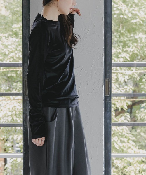 slattgir（スラットジール）の「高身長　シアーベロアプルオーバー（トールサイズ）Essenave（Tシャツ/カットソー・レディース・ブルーグレー/ブラック・T3L/TM/TL/TLL）」の13枚目の写真