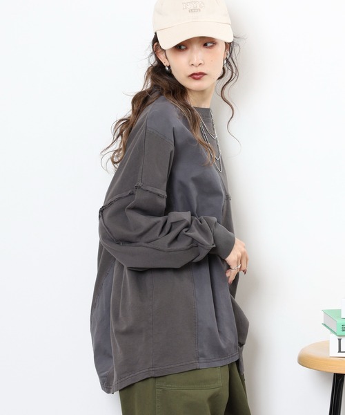 myke(ミーカ)の「myke ピグメント裏毛アウトシーム切替えプルオーバー(スウェット・レディース・グリーン/ブラック/パープル/アイボリー/ダークブルー・M)」の21枚目の写真