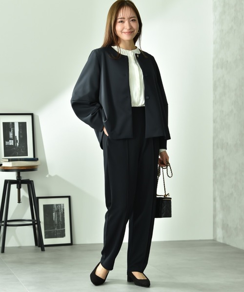 INTERPLANET（インタープラネット）の「綿タッチダンボールノーカラージャケット（ノーカラージャケット・レディース・グレイッシュベージュ/ネイビー・FREE）」の7枚目の写真