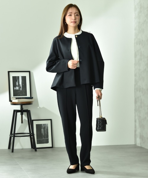 INTERPLANET（インタープラネット）の「綿タッチダンボールノーカラージャケット（ノーカラージャケット・レディース・グレイッシュベージュ/ネイビー・FREE）」の8枚目の写真