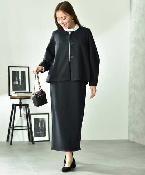 INTERPLANET（インタープラネット）の「綿タッチダンボールノーカラージャケット（ノーカラージャケット・レディース・グレイッシュベージュ/ネイビー・FREE）」の19枚目の写真