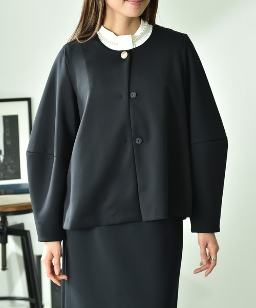 INTERPLANET（インタープラネット）の「綿タッチダンボールノーカラージャケット（ノーカラージャケット・レディース・グレイッシュベージュ/ネイビー・FREE）」の22枚目の写真