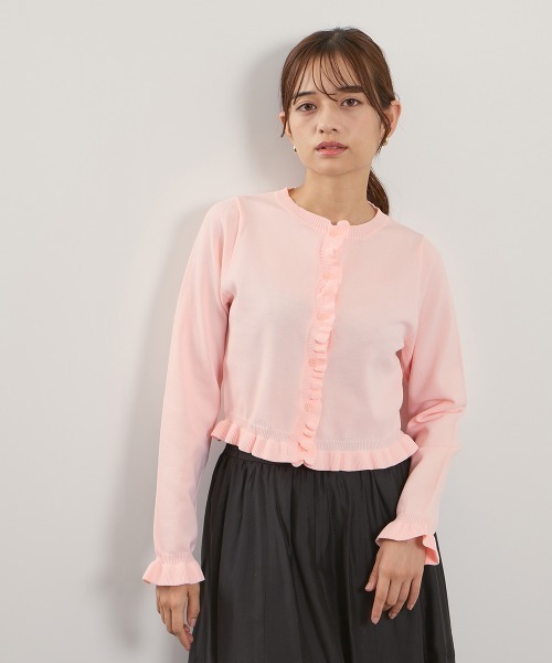 QUEENS COURT（クイーンズコート）の「スポンディッシュニットフリルカーディガン≪手洗い可能≫（カーディガン/ボレロ・レディース・ブラック/アイボリー/ダークグレー/ピンク/ブラウン・M）」の8枚目の写真