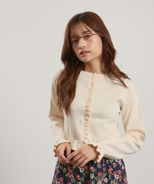 QUEENS COURT（クイーンズコート）の「スポンディッシュニットフリルカーディガン≪手洗い可能≫（カーディガン/ボレロ・レディース・ブラック/アイボリー/ダークグレー/ピンク/ブラウン・M）」の11枚目の写真