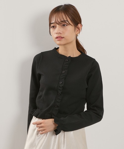 QUEENS COURT（クイーンズコート）の「スポンディッシュニットフリルカーディガン≪手洗い可能≫（カーディガン/ボレロ・レディース・ブラック/アイボリー/ダークグレー/ピンク/ブラウン・M）」の12枚目の写真