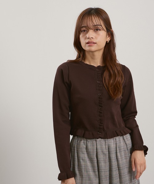 QUEENS COURT（クイーンズコート）の「スポンディッシュニットフリルカーディガン≪手洗い可能≫（カーディガン/ボレロ・レディース・ブラック/アイボリー/ダークグレー/ピンク/ブラウン・M）」の14枚目の写真