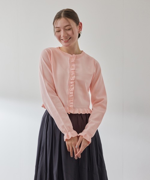 QUEENS COURT（クイーンズコート）の「スポンディッシュニットフリルカーディガン≪手洗い可能≫（カーディガン/ボレロ・レディース・ブラック/アイボリー/ダークグレー/ピンク/ブラウン・M）」の21枚目の写真