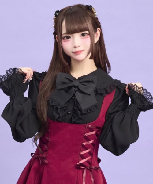 Secret Honey（シークレットハニー）の「ウエストシャーリングブラウス（シャツ/ブラウス・レディース・ブラック/オフホワイト・MEDIUM）」の2枚目の写真