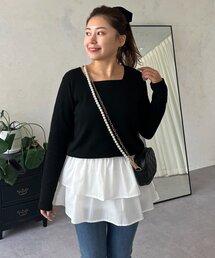 アヤン　スクエアネックカットソー　黒 SQUARE NECK RIB L/S TOPS/スクエアネックリブロングスリーブトップス