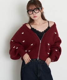 RAY CASSIN | ジップルーズハート柄ショートカーディガン(カーディガン/ボレロ)