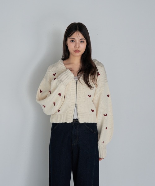 RAY CASSIN（レイカズン）の「ジップルーズハート柄ショートカーディガン（カーディガン/ボレロ・レディース・アイボリー/ブラック系その他2/グレー系その他2/レッド系その他2・FREE）」の17枚目の写真