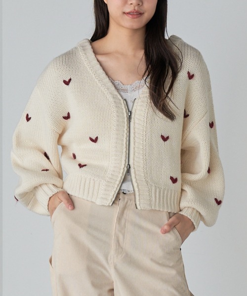 RAY CASSIN（レイカズン）の「ジップルーズハート柄ショートカーディガン（カーディガン/ボレロ・レディース・アイボリー/ブラック系その他2/グレー系その他2/レッド系その他2・FREE）」の19枚目の写真