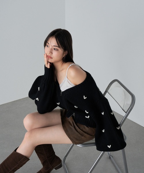 RAY CASSIN（レイカズン）の「ジップルーズハート柄ショートカーディガン（カーディガン/ボレロ・レディース・アイボリー/ブラック系その他2/グレー系その他2/レッド系その他2・FREE）」の13枚目の写真