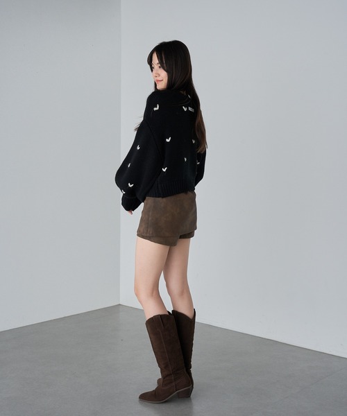 RAY CASSIN（レイカズン）の「ジップルーズハート柄ショートカーディガン（カーディガン/ボレロ・レディース・アイボリー/ブラック系その他2/グレー系その他2/レッド系その他2・FREE）」の6枚目の写真