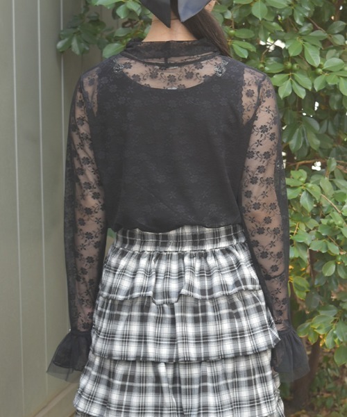 axes femme(アクシーズファム)の「花レースフレアシアーインナー(Tシャツ/カットソー・レディース・ブラック/ホワイト・FREE)」の6枚目の写真