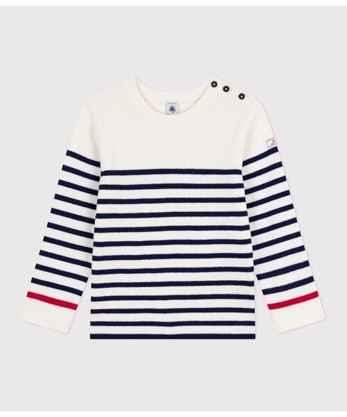 PETIT BATEAU(プチバトー)の「ニットプルオーバー(ニット/セーター・キッズ・ホワイト×ブルー・6YEAR/8YEAR/10YEAR/12YEAR)」の3枚目の写真