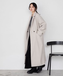 【forksy.】ニットメルトンオーバーサイズロングチェスターコートオートミール