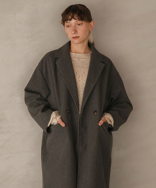 セール】【forksy.】ニットメルトンオーバーサイズロングチェスター