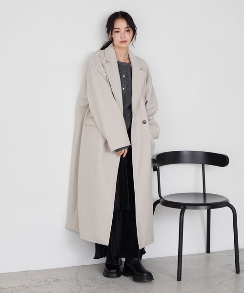 forksy.】ニットメルトンオーバーサイズロングチェスターコート