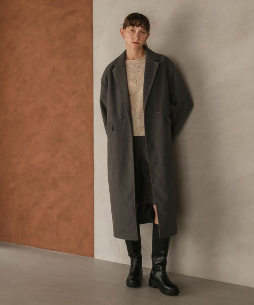 forksy.】ニットメルトンオーバーサイズロングチェスターコート forksy