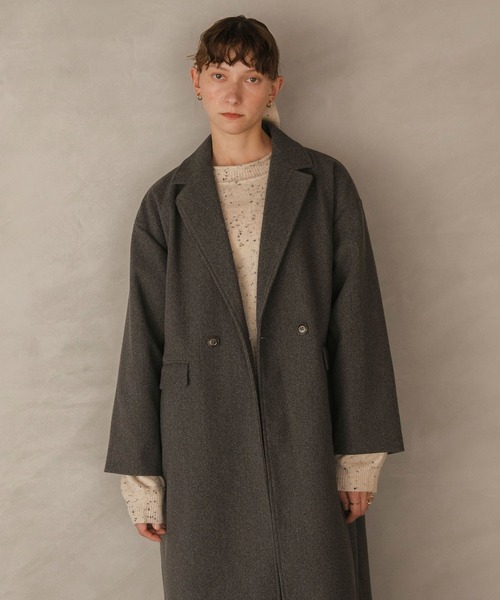 セール】【forksy.】ニットメルトンオーバーサイズロングチェスター