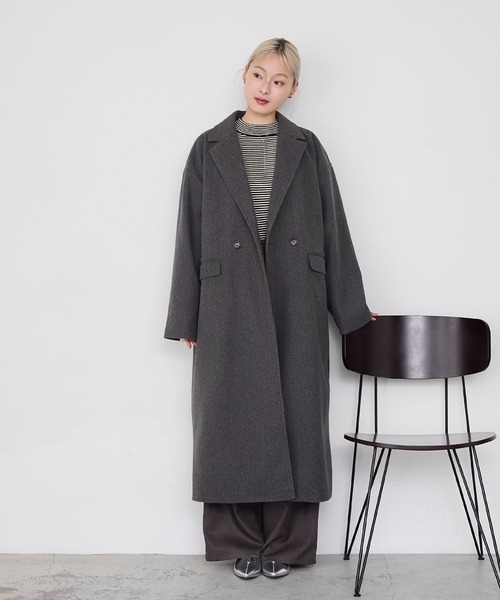 forksy.】ニットメルトンオーバーサイズロングチェスターコート forksy
