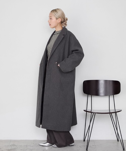 セール】【forksy.】ニットメルトンオーバーサイズロングチェスター