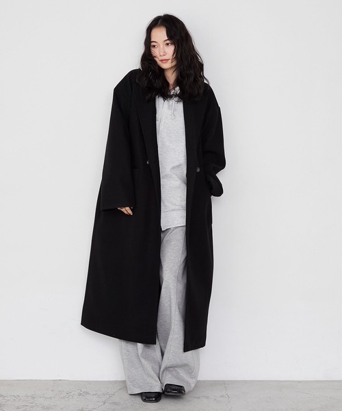 セール】【forksy.】ニットメルトンオーバーサイズロングチェスター