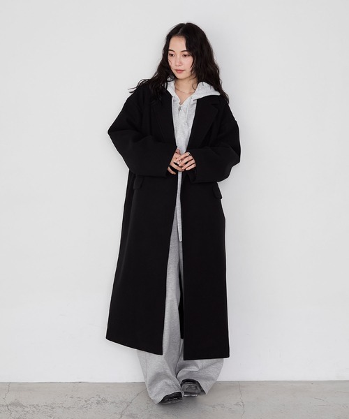 セール】【forksy.】ニットメルトンオーバーサイズロングチェスター