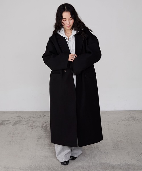 セール】【forksy.】ニットメルトンオーバーサイズロングチェスター