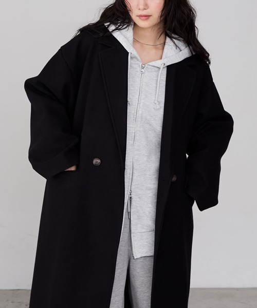 forksy.(フォルクシー)の「【forksy.】ニットメルトンオーバーサイズロングチェスターコート(チェスターコート・レディース・チャコールグレー/ブラック/オートミール・FREE)」の11枚目の写真