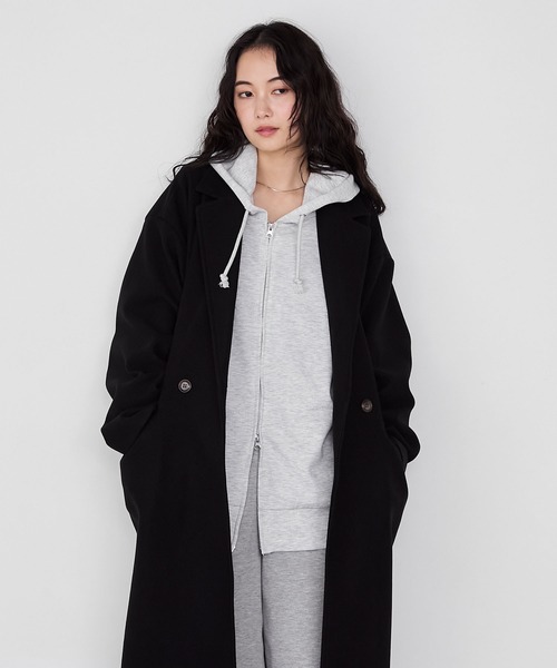 forksy.】ニットメルトンオーバーサイズロングチェスターコート forksy