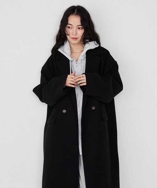 forksy.】ニットメルトンオーバーサイズロングチェスターコート forksy