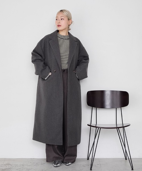forksy.】ニットメルトンオーバーサイズロングチェスターコート forksy