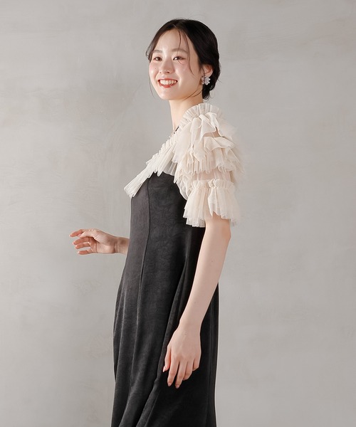 Kana(カナ)の「ラメドットチュール フリル ボリューム袖 ワンピース ドレス パーティー 結婚式 お呼ばれ オケージョン(ドレス・レディース・ピンク/ブルー系その他/ベージュ×ブラック・M)」の9枚目の写真