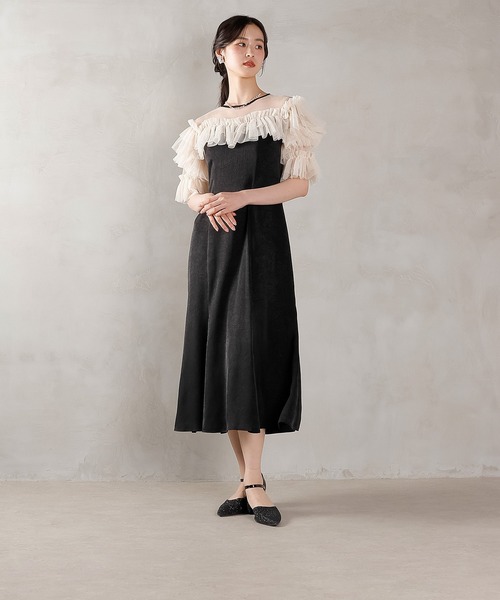 Kana(カナ)の「ラメドットチュール フリル ボリューム袖 ワンピース ドレス パーティー 結婚式 お呼ばれ オケージョン(ドレス・レディース・ピンク/ブルー系その他/ベージュ×ブラック・M)」の12枚目の写真