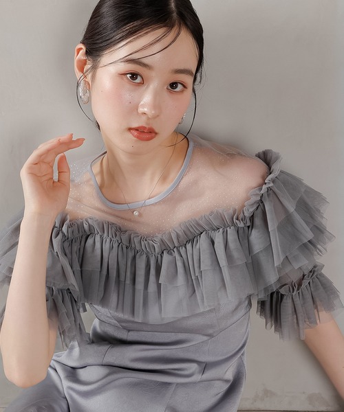 Kana(カナ)の「ラメドットチュール フリル ボリューム袖 ワンピース ドレス パーティー 結婚式 お呼ばれ オケージョン(ドレス・レディース・ピンク/ブルー系その他/ベージュ×ブラック・M)」の21枚目の写真