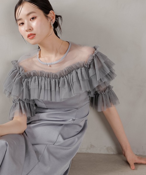 Kana(カナ)の「ラメドットチュール フリル ボリューム袖 ワンピース ドレス パーティー 結婚式 お呼ばれ オケージョン(ドレス・レディース・ピンク/ブルー系その他/ベージュ×ブラック・M)」の20枚目の写真