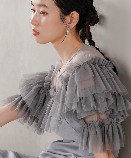 Kana(カナ)の「ラメドットチュール フリル ボリューム袖 ワンピース ドレス パーティー 結婚式 お呼ばれ オケージョン(ドレス・レディース・ピンク/ブルー系その他/ベージュ×ブラック・M)」の22枚目の写真