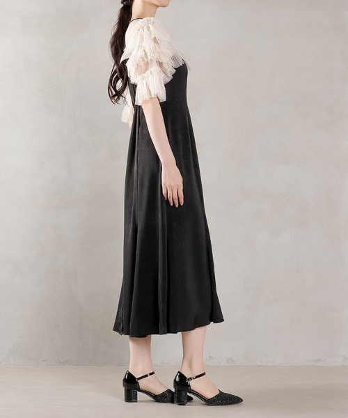 タグ付新品　Kana ラメドットチュール フリル ボリューム袖 ワンピースドレス ラメドットチュール フリル ボリューム袖 ワンピース ドレス