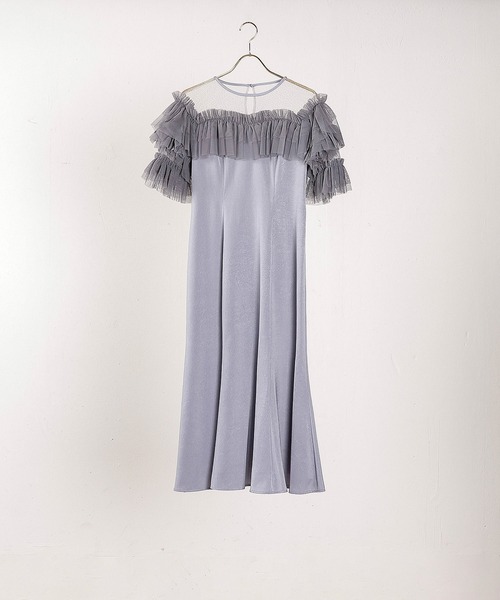 ラメドットチュール フリル ボリューム袖 ワンピース ドレス