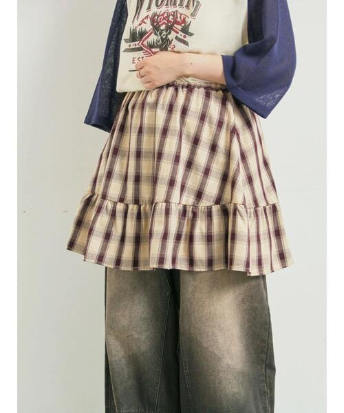 SM2(エスエムツー)の「チェック柄フリルティアードミニスカート(スカート・レディース・ブラウン/ボルドー/オフホワイト・F)」の2枚目の写真