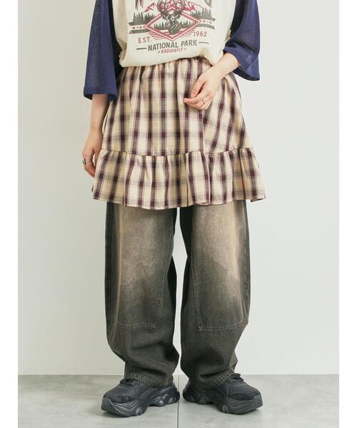 SM2(エスエムツー)の「チェック柄フリルティアードミニスカート(スカート・レディース・ブラウン/ボルドー/オフホワイト・F)」の5枚目の写真