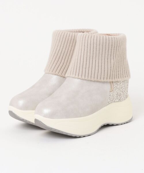 MUUM（ムーム）の「【MUUM】厚底インヒールニットブーツ（ブーツ・レディース・グレー/ブラック/アイボリー・M/L/LL/S）」の2枚目の写真